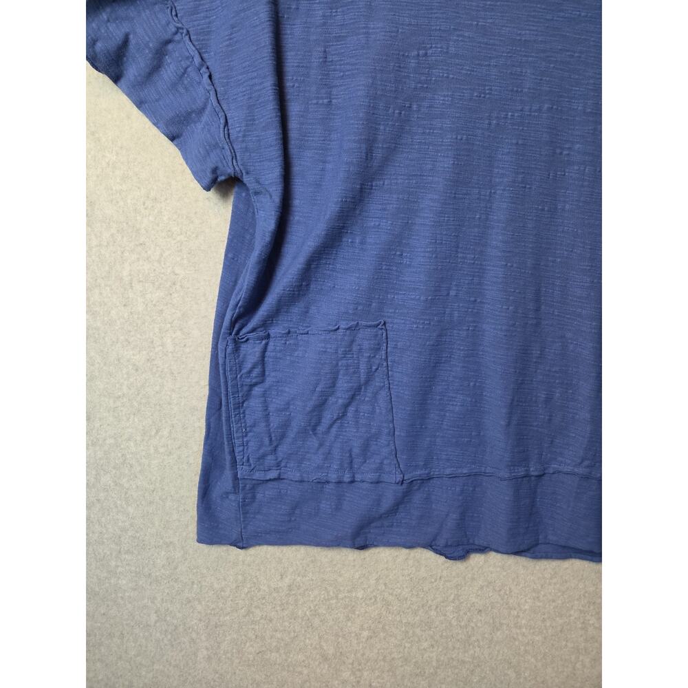 IRIDIUM Cotton Blue Lagenlook SS Frayed Seam Pocket Loose Fit Top Women's XL - Picture 5 of 12